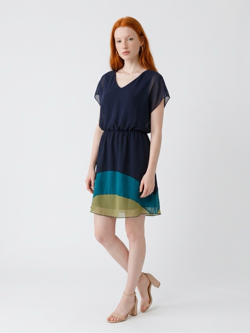 Enfocus Studio Navy Mini Dress with Teal and Olive Bands